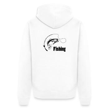 Angelrute mit Haken und Fisch - Unisex Premium Bio Zip Hoodie - Weiß - Hinten - Thijin (182cm)