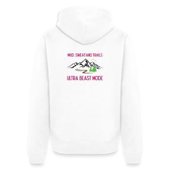 Ultra Running - Boue, sueur et sentiers - Veste à capuche bio Premium Unisexe - blanc - Dos - Thijin (182cm)