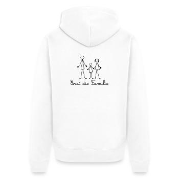 Erst die Familie - Strichmännchen Familie - Unisex Premium Bio Zip Hoodie - Weiß - Hinten - Thijin (182cm)