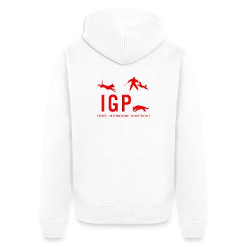 IGP Hundesport - Rot - Unisex Premium Bio Zip Hoodie - Weiß - Hinten - Thijin (182cm)