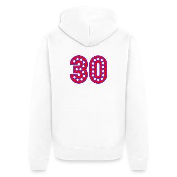 HAPPY BIRTHDAY. JOYEUX ANNIVERSAIRE. ANNIVERSAIRE. - Veste à capuche bio Premium Unisexe - blanc - Dos - Thijin (182cm)