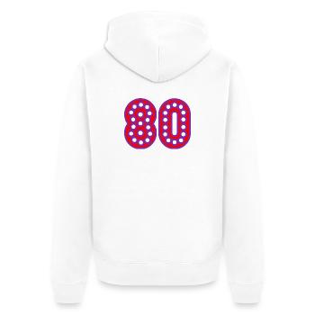 80. 80 JAHRE. 80-JÄHRIGES JUBILÄUM. 80-JÄHRIGES JUBILÄUM. - Unisex Premium Bio Zip Hoodie - Weiß - Hinten - Thijin (182cm)