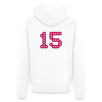 15. 15 YEARS. 15th ANNIVERSARY. 15 YEAR ANNIVERSARY. - Unisex Premium Organic Zip Hoodie - white - Back - Thijin (182cm)