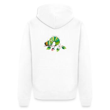 Caterpillar in bright green tones on a flower branch - Unisex Premium Organic Zip Hoodie - white - Back - Thijin (182cm)