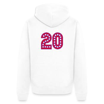 20. 20th ANNIVERSARY. 20 YEARS ANNIVERSARY. 20 YEARS. - Unisex Premium Organic Zip Hoodie - white - Back - Thijin (182cm)