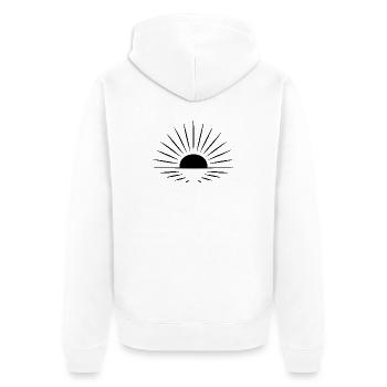 Sonne-Strahl Minimalistisches Achtsamkeits - Unisex Premium Bio Zip Hoodie - Weiß - Hinten - Thijin (182cm)