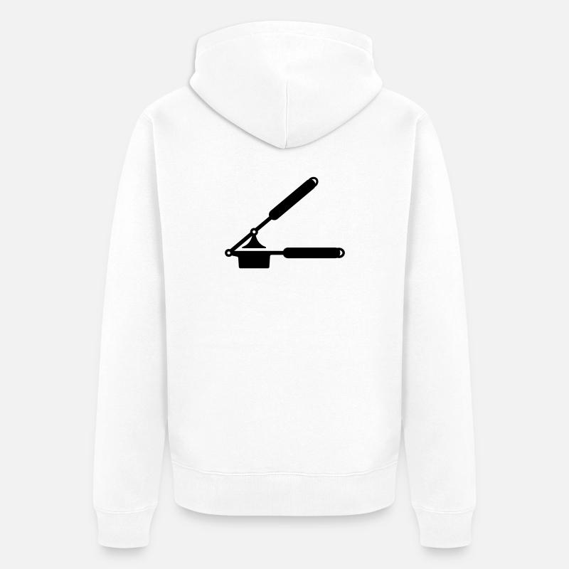 Knoblauch Presse oder Spätzle Presse - Unisex Premium Bio Zip Hoodie - Weiß