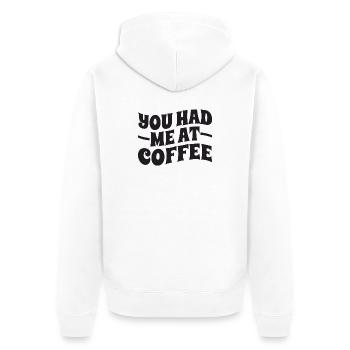 Tu m’as eu au café - Typographie - Veste à capuche bio Premium Unisexe - blanc - Dos - Thijin (182cm)