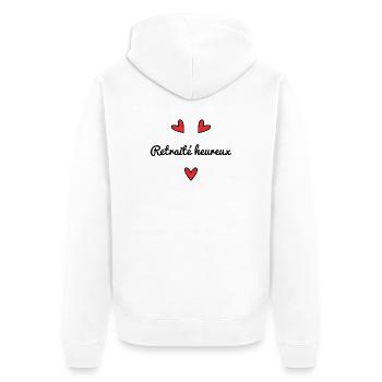 RETRAITE. RETRAITEE. BONNE RETRAITE. ANNIVERSAIRE. - Veste à capuche bio Premium Unisexe - blanc - Dos - Thijin (182cm)