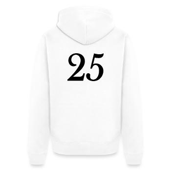 25. 25 JAHRE. 25. JUBILÄUM. 25 JAHRESJUBILÄUM. - Unisex Premium Bio Zip Hoodie - Weiß - Hinten - Thijin (182cm)