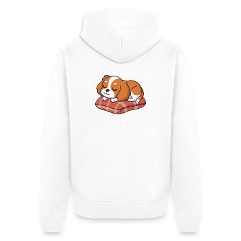 Sleeper Puppy on Plaid Cushion - Unisex Premium Organic Zip Hoodie - white - Back - Thijin (182cm)