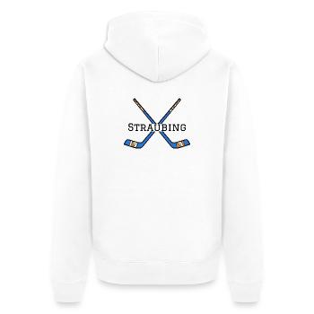 Eishockey Straubing - Unisex Premium Bio Zip Hoodie - Weiß - Hinten - Thijin (182cm)