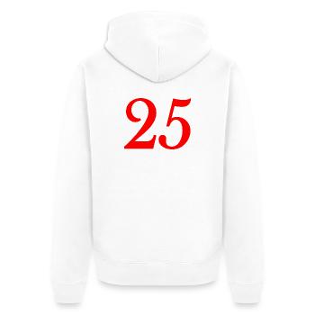 25. 25 JAHRE. 25. JUBILÄUM. 25 JAHRESJUBILÄUM. - Unisex Premium Bio Zip Hoodie - Weiß - Hinten - Thijin (182cm)