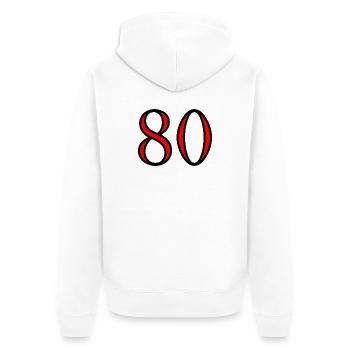 80. 80 YEARS. 80th ANNIVERSARY. 80 YEARS ANNIVERSARY. - Unisex Premium Organic Zip Hoodie - white - Back - Thijin (182cm)