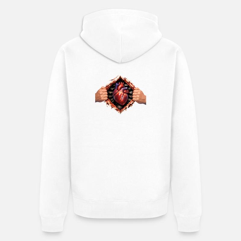 Herz durch das geplatzte Gehäuse - Unisex Premium Bio Zip Hoodie - Weiß