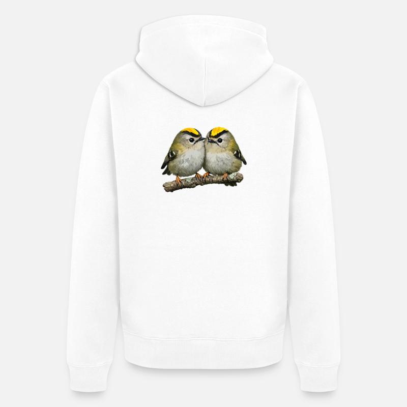 Duo de Firecrests sur Branch - Veste à capuche bio Premium Unisexe - blanc