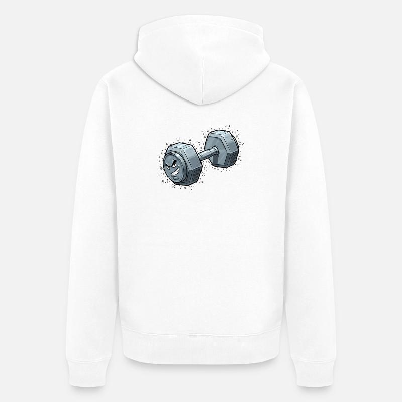 Dessin animé d’haltères en colère - Veste à capuche bio Premium Unisexe - blanc