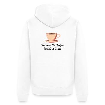 Angetrieben von Kaffee und Papa-Witzen - Unisex Premium Bio Zip Hoodie - Weiß - Hinten - Thijin (182cm)