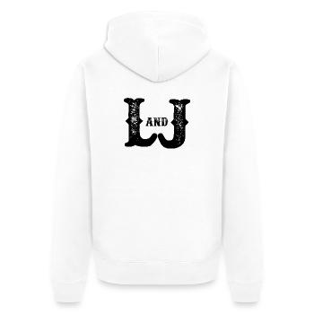 L and J Destroyed Monogram - Unisex Premium Organic Zip Hoodie - white - Back - Thijin (182cm)