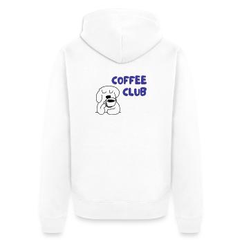 Illustration de chien du Coffee Club - Veste à capuche bio Premium Unisexe - blanc - Dos - Thijin (182cm)