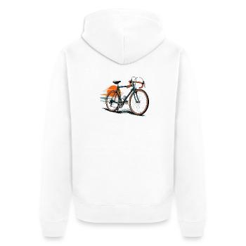 Icône de vélo sur fond ensoleillé - Veste à capuche bio Premium Unisexe - blanc - Dos - Thijin (182cm)