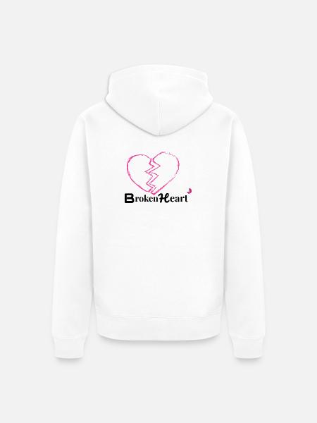 Zerbrochenes Herz Neon Pink - Unisex Premium Bio Zip Hoodie - Weiß
