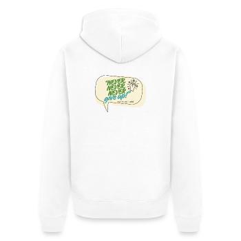 Never Give Up Winston Churchill Zitat - Unisex Premium Bio Zip Hoodie - Weiß - Hinten - Thijin (182cm)
