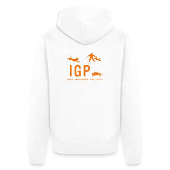 IGP Hundesport - ORANGE - Unisex Premium Bio Zip Hoodie - Weiß - Hinten - Thijin (182cm)