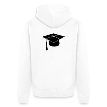 Hauben- oder Hutlogo für die Prüfungspräsentation - Unisex Premium Bio Zip Hoodie - Weiß - Hinten - Thijin (182cm)