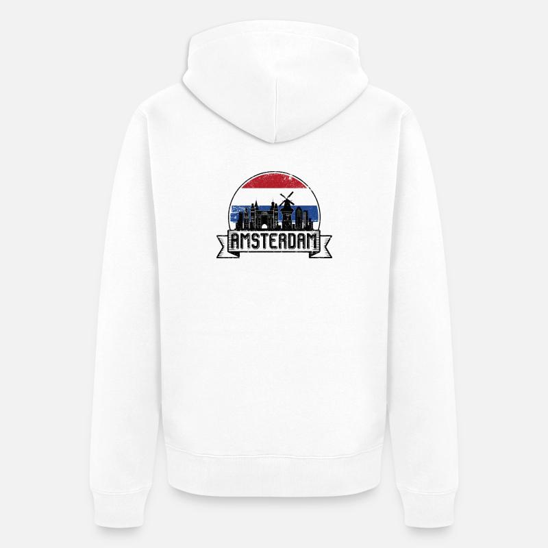 Badge rétro d’Amsterdam Skyline - Veste à capuche bio Premium Unisexe - blanc