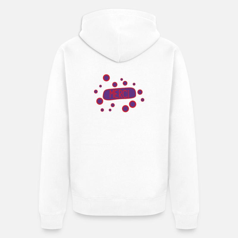 MERCI. THANKS. ANNIVERSAIRE. NAISSANCE. RETRAITE. - Veste à capuche bio Premium Unisexe - blanc