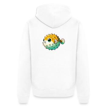 Kugelfisch - Unisex Premium Bio Zip Hoodie - Weiß - Hinten - Thijin (182cm)