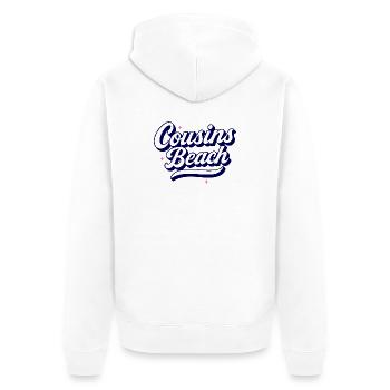Cousins Beach – Retro Script Design - Unisex Premium Organic Zip Hoodie - white - Back - Thijin (182cm)