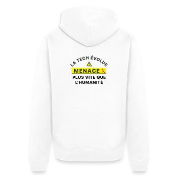 MenaceX_la_tech_evolue_plus_vite_que_l-humanite - Veste à capuche bio Premium Unisexe - blanc - Dos - Thijin (182cm)