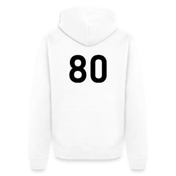80. 80 JAHRE. 80. JUBILÄUM. 80-JAHRES-JUBILÄUM. - Unisex Premium Bio Zip Hoodie - Weiß - Hinten - Thijin (182cm)