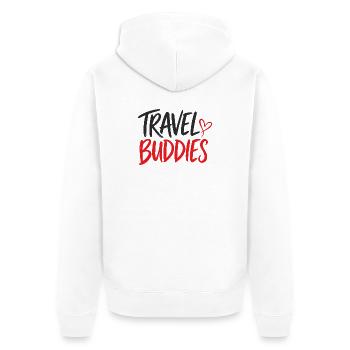 Travel Buddies Herzlogo - Unisex Premium Bio Zip Hoodie - Weiß - Hinten - Thijin (182cm)