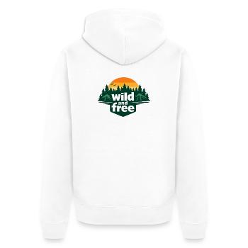 Wild and Free Waldsilhouette Sonnenuntergang - Unisex Premium Bio Zip Hoodie - Weiß - Hinten - Thijin (182cm)