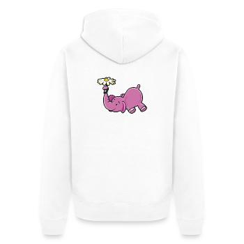 Rosa Elefant mit Gänseblümchen - Unisex Premium Bio Zip Hoodie - Weiß - Hinten - Thijin (182cm)