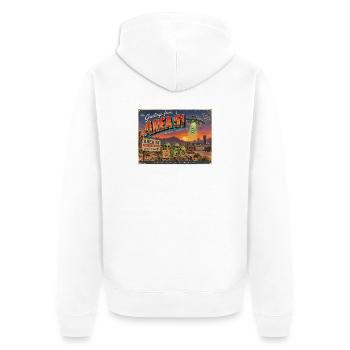 Grüße aus Area 51 – Retro-Alien-Postkarte - Unisex Premium Bio Zip Hoodie - Weiß - Hinten - Thijin (182cm)