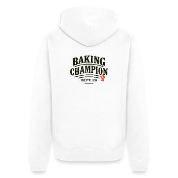 Backchampion Abzeichen – Dept 26 - Unisex Premium Bio Zip Hoodie - Weiß - Hinten - Thijin (182cm)