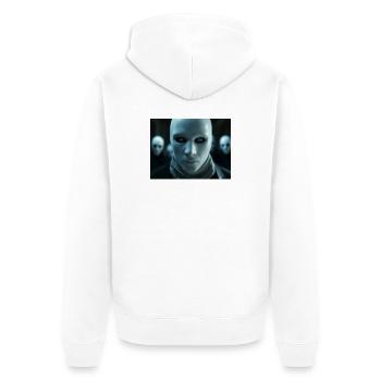 Enigmatic Azure Masks - Unisex Premium Bio Zip Hoodie - Weiß - Hinten - Thijin (182cm)