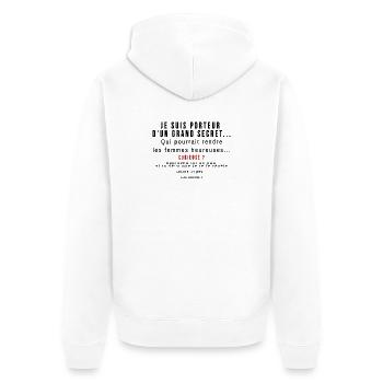 Curieuse ? Secret dévoilé - Veste à capuche bio Premium Unisexe - blanc - Dos - Thijin (182cm)