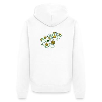 Motif floral avec guitare et vrilles entrelacées - Veste à capuche bio Premium Unisexe - blanc - Dos - Thijin (182cm)