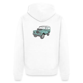 Land Rover 4 x 4 Land Rover Series3 88" - Unisex Premium Organic Zip Hoodie - white - Back - Thijin (182cm)