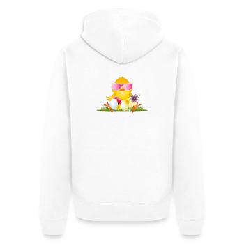 flauschiges Küken mit Ostereier und rosa Brille - Unisex Premium Bio Zip Hoodie - Weiß - Hinten - Thijin (182cm)