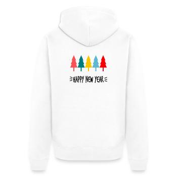 HAPPY NEW YEAR. SAINT SYLVESTER. NEW YEAR. MEIL - Unisex Premium Organic Zip Hoodie - white - Back - Thijin (182cm)