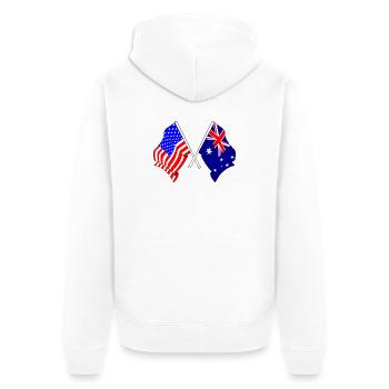 Drapeau des États-Unis et drapeau de l’Australie - Veste à capuche bio Premium Unisexe - blanc - Dos - Thijin (182cm)