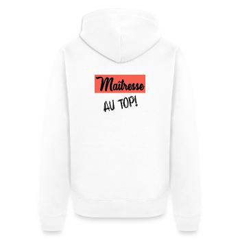 THANK YOU. MISTRESS. THANK YOU MISTRESS. MISTRESS - Unisex Premium Organic Zip Hoodie - white - Back - Thijin (182cm)