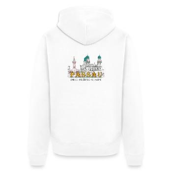 Passau Danube View, Bavaria, Germany, Drawing - Unisex Premium Organic Zip Hoodie - white - Back - Thijin (182cm)
