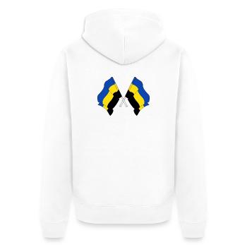 Zwei Flaggen der Provinz Gelderland - Unisex Premium Bio Zip Hoodie - Weiß - Hinten - Thijin (182cm)